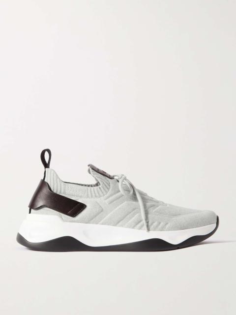 Berluti Shadow Leather-Trimmed Stretch-Knit Sneakers