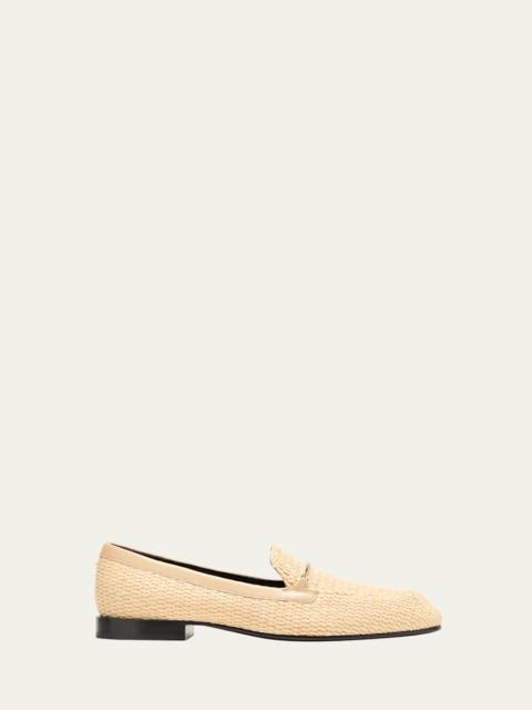 Victoria Beckham Raffia Metal-Strap Flat Loafers