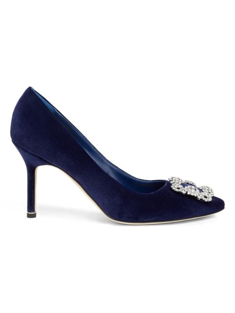 Manolo Blahnik Women's Hangisi Crystal-Embellished Buckle Pumps - Navy