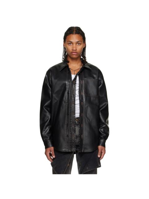 Y/Project Black Hook-Eye Faux-Leather Shirt