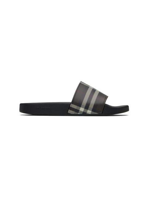 Burberry Brown & Black Check Pool Slides