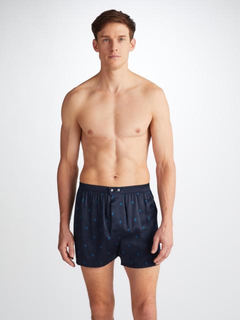 Derek Rose Men's Classic Fit Boxers Brindisi 106 Silk Satin Navy