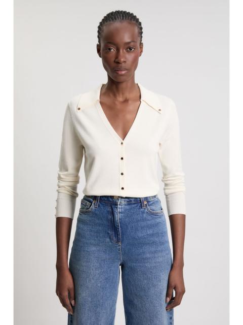 KAREN MILLEN Viscose Blend Popper Detail Knit Collared Cardigan