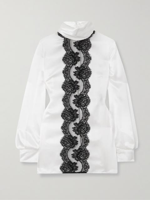 Dolce & Gabbana Lace-trimmed Silk-blend Satin Turtleneck Blouse