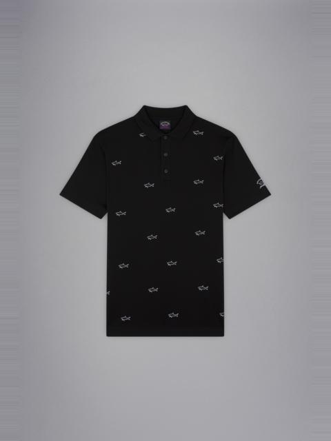 Paul & Shark COTTON PIQUE POLO SHIRT WITH ALL OVER REFLEX SHARK PRINT