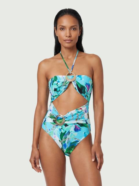 KAREN MILLEN Chain Print Metal Trim Detail Cut Out Swimsuit