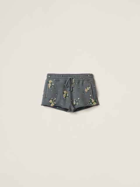 Garment-dyed cotton fleece shorts with embroidered logo
