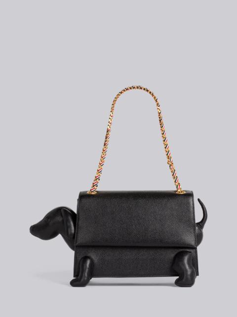 Thom Browne Black Pebble Grain Leather Stripe Grosgrain Chain Hector Flap Bag