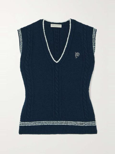 PUCCI Striped embroidered cable-knit cotton-blend vest