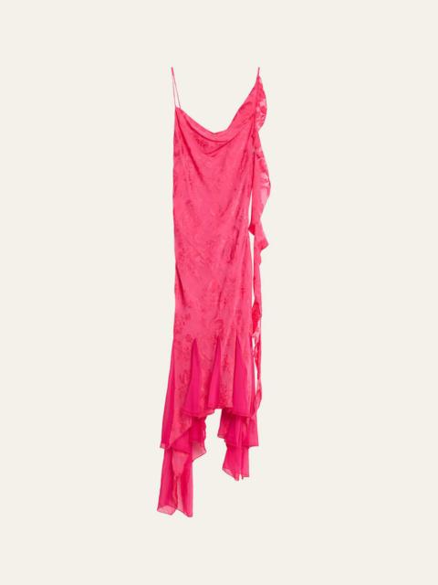 RONNY KOBO Aeris Draped Floral Jacquard Godet Midi Dress