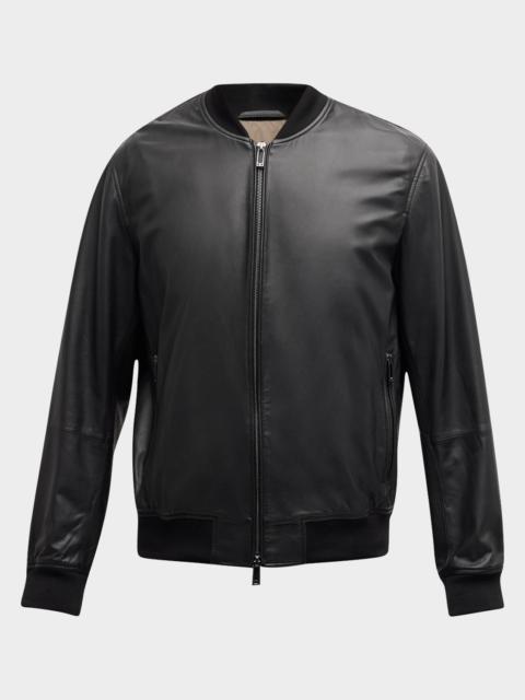 EMPORIO ARMANI Men's Leather Bomber Jacket