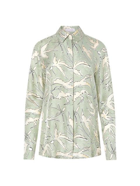 Altuzarra Women's Chika Bird-Print Silk Button-Front Top - Desert Sage Bird