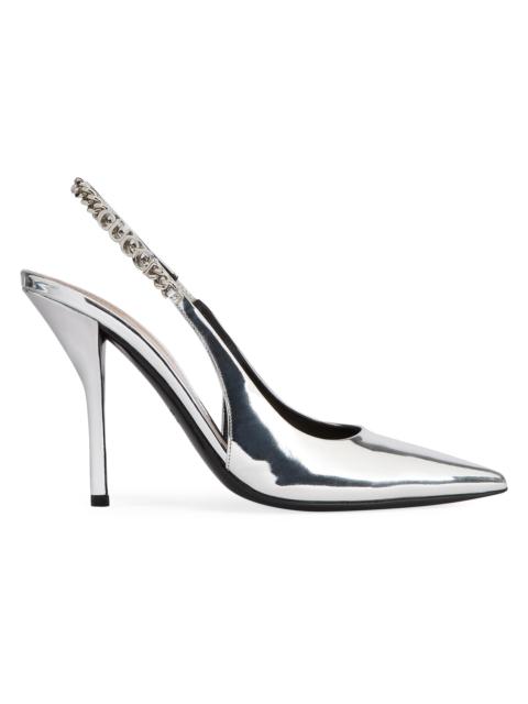 GUCCI Women's Signoria 100MM Metallic Leather Slingback Pumps - Silver