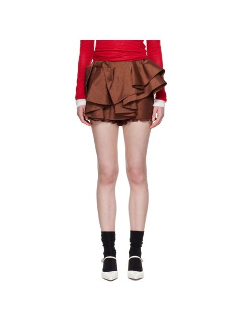 SHUSHU/TONG Brown Asymmetrical Bow & Ruffle Miniskirt