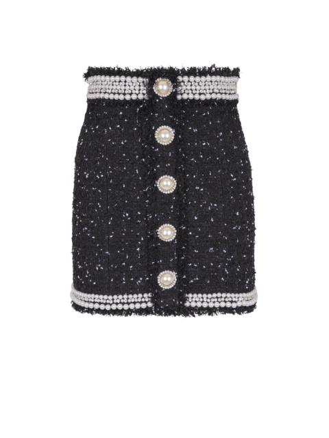 Balmain Short embroidered polka-dot tweed skirt