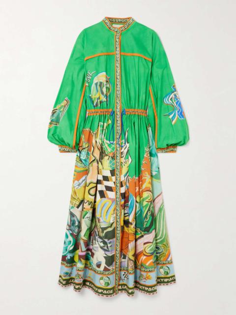 ALÉMAIS Lucky Pace printed organic cotton-poplin midi shirt dress Green