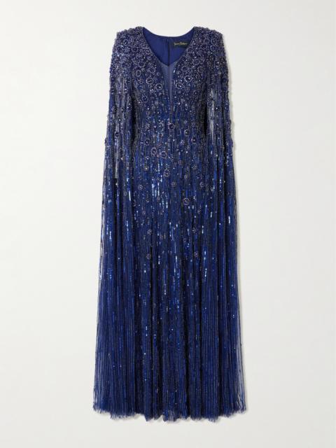 JENNY PACKHAM Sweet Silva Cape-effect Embellished Tulle Gown