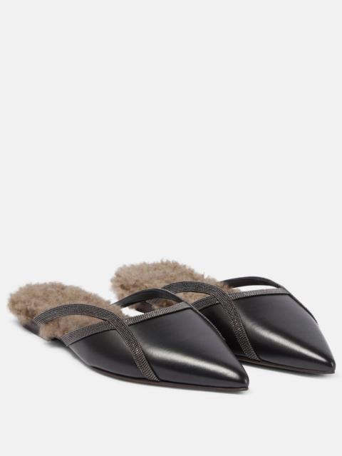 Brunello Cucinelli Shearling-trimmed leather slippers