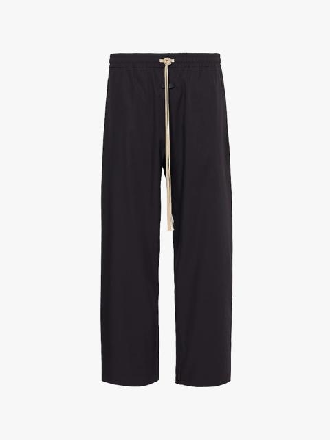 Straight-leg brand-patch stretch-woven trousers