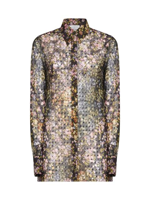 Dries Van Noten Aubergine mini floral patchwork-print jacquard Calima shirt