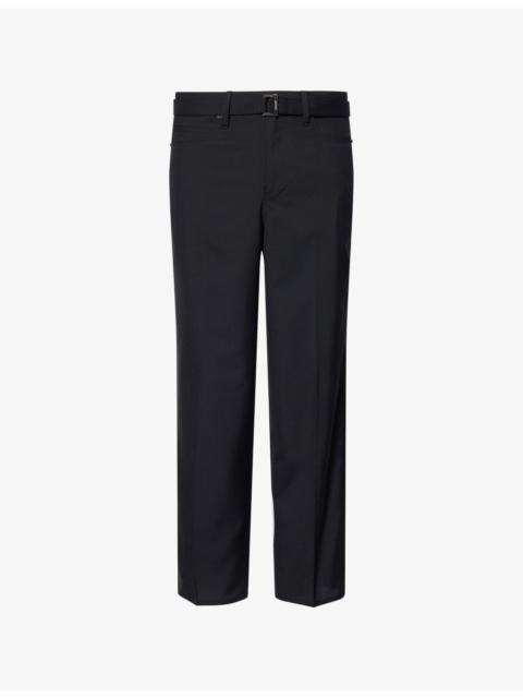 sacai Straight-Leg Belted Wool And Cupro Suiting Trousers