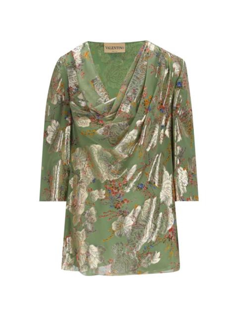 Valentino floral-brocade draped tunic top