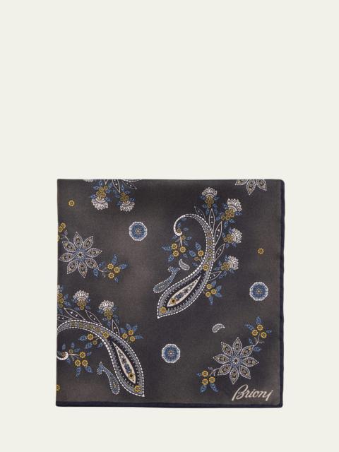Brioni Men's Floral Paisley Silk Pocket Square
