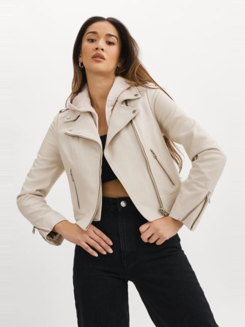 LAMARQUE HOLY | Leather Biker Jacket with Removable Hood