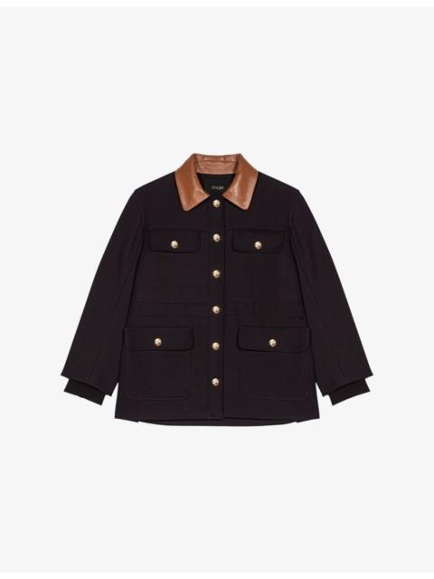 maje Leather-Collar Cotton Parka