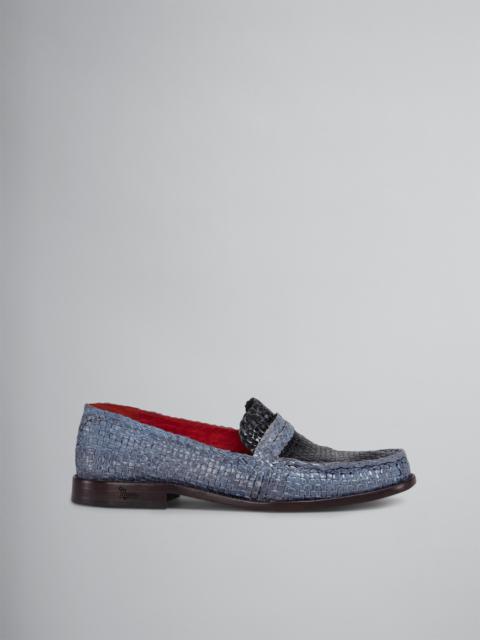 Marni BLACK AND BLUE WOVEN LEATHER MOCCASIN