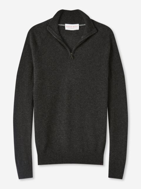 Derek Rose Men's Half-Zip Sweater Finley Cashmere Charcoal