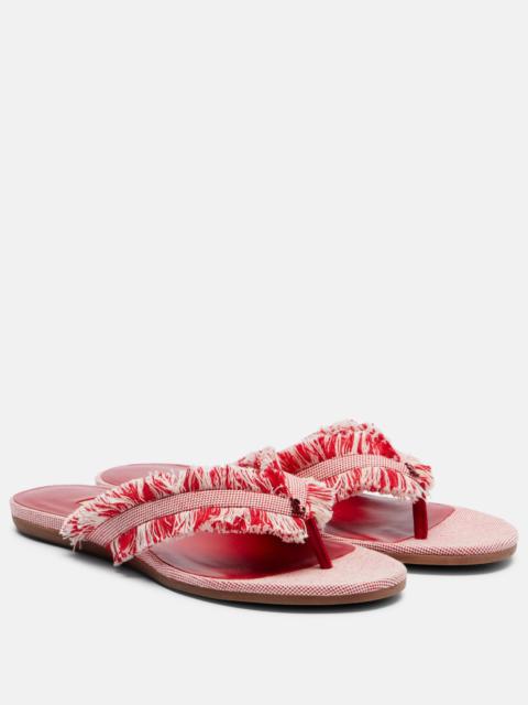 JIMMY CHOO Bay fringed canvas thong sandals