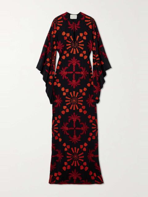 Johanna Ortiz + NET SUSTAIN Historias Salvajes embroidered silk crepe de chine maxi dress