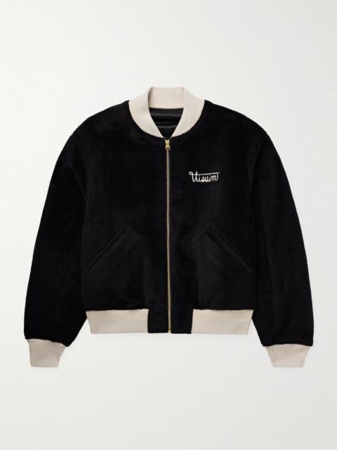 visvim Reversible Embroidered Wool-Fleece and Silk-Satin Bomber Jacket Black