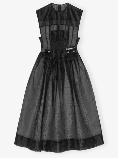 GANNI BLACK TECHNICAL ORGANZA CORSET MIDI DRESS