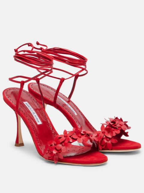 Manolo Blahnik Anista floral-appliqué suede sandals