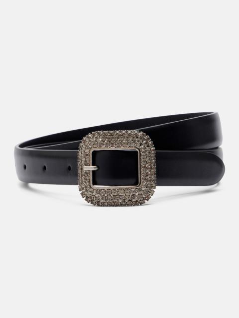 SAINT LAURENT Crystal-embellished leather belt