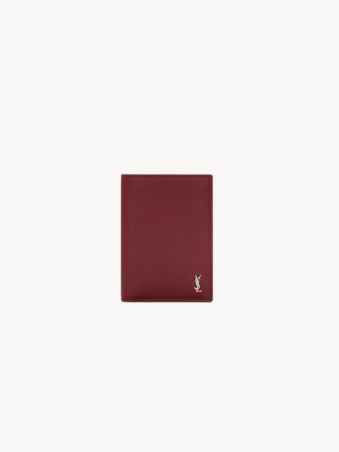 SAINT LAURENT TINY CASSANDRE CREDIT CARD WALLET IN GRAINED LEATHER