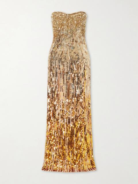 JENNY PACKHAM Cesonia Strapless Sequined Chiffon Gown