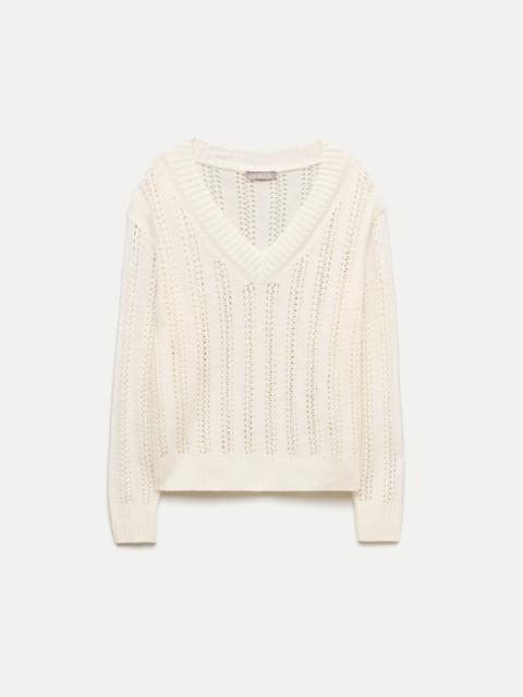 J.CREW Open-knit V-neck sweater in linen blend