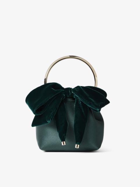 JIMMY CHOO Bon Bon
Dark Green Satin Bucket Bag with Velvet Bow