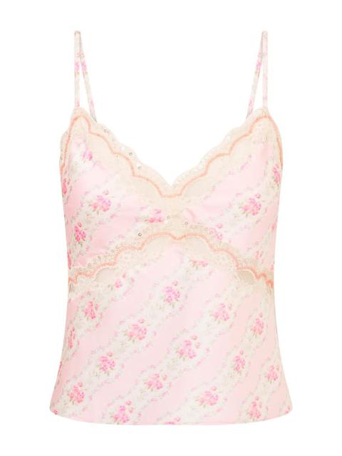 LoveShackFancy Lamora Floral Satin Top pink