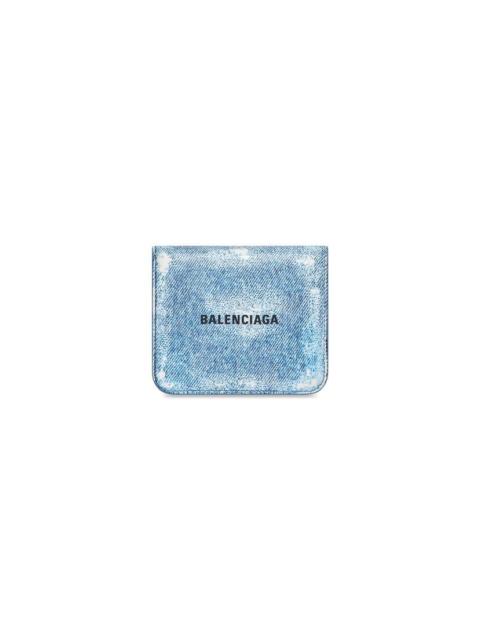 BALENCIAGA Women's Cash Flap Coin And Card Holder Denim Printed  in Blue