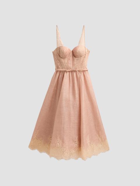 Zimmermann Women's Valiant Linen-Silk Lace-Trim Midi Dress - Light Pink