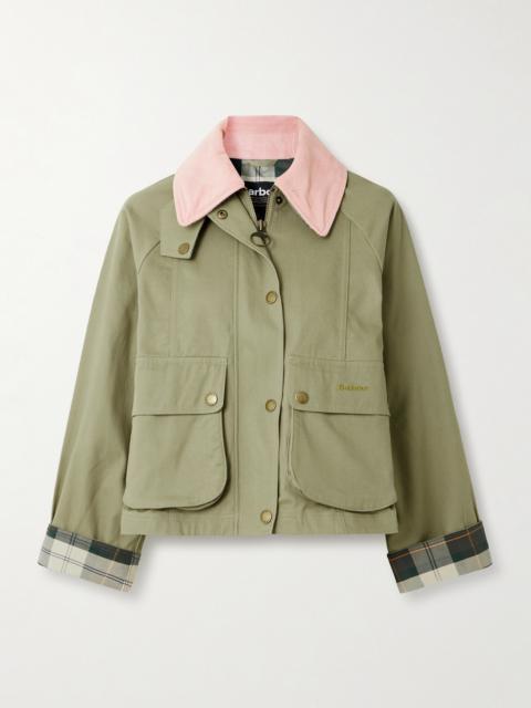 Barbour Beadnell Corduroy-trimmed Cropped Cotton-twill Jacket