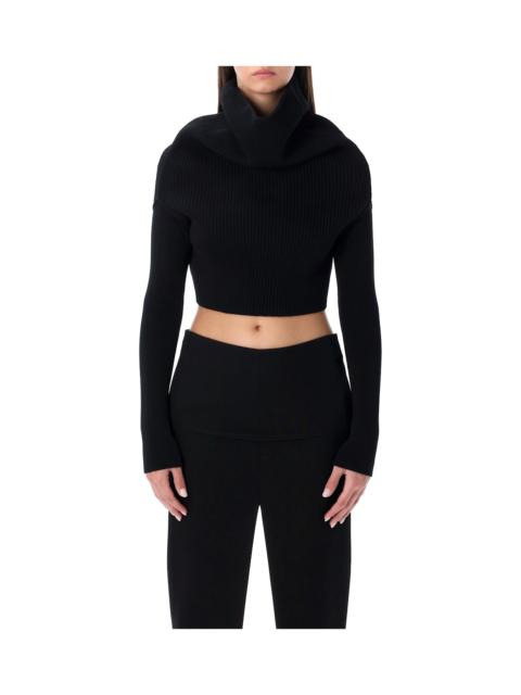 Rick Owens Black Cropped Knit With Cowl Neck
