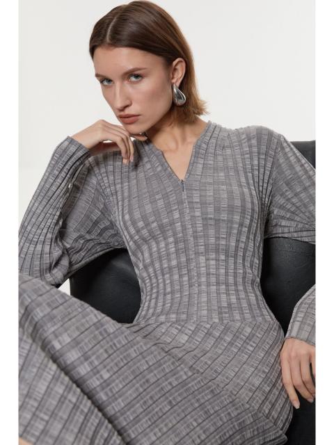 KAREN MILLEN Twist Yarn Zip Detail Figure Form Ribbed Knitted Dress