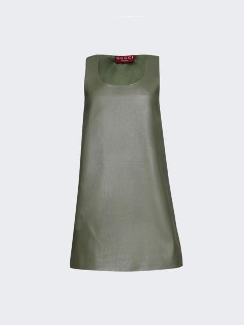 GUCCI Grainy Leather Dress Army Green And White