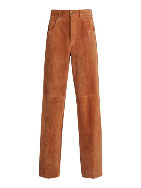 Chloé Suede Straight-Leg Pants brown
