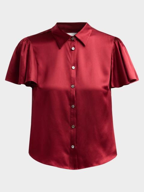 Cinq à Sept Fiona Flutter-Sleeve Silk Top